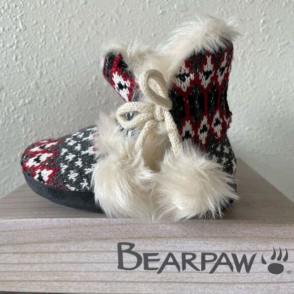 NIB BearPaw Kinsley Youth Red Holiday Slipper Booties Sizes S,M,L,XL - Picture 1 of 8